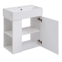 Modern Floating Bathroom Vanity with Ceramic Basin and Side Storage, Cabinet with Rose Gold Handle, 21.5" L x 12" W x 26.5" H, White(m-14)