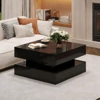 Lift-Top Coffee Table with App-Controlled LED Lighting and Liftable Top, Compact Center Table with 2 Drawers, 25.5" L x 25.5" W x 15" H, Black(m-7)