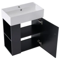 Modern Floating Bathroom Vanity with Ceramic Basin and Side Storage, Cabinet with Rose Golden Handle, 21.5" L x 12" W x 26.5" H, Black(m-13)