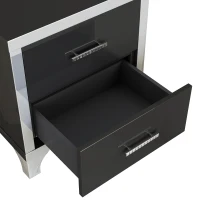 Elegant High Gloss Nightstand with Mirrored Front and 2 Drawers, Stylish Bedside Table for Large Bedrooms, 22.5'' L x 15.5'' W x 23.5'' H, Black(m-7)