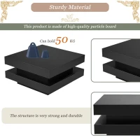 Square High-Gloss Coffee Table with App-Controlled LED Lighting, Modern Center Table with Double-Layer Storage, 27.5" L x 27.5" W x 14" H, Black(m-8)