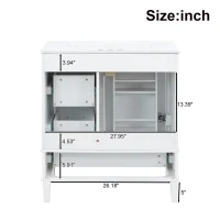 Solid Bathroom Vanity with Single Sink & Built-In Door Shelves, Free-Standing Cabinet with Partitioned Drawer, 30'' L x 18.5'' W x 34'' H, Black(m-4)