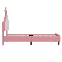 Twin Princess Platform Bed with Crown-Shaped Tufted Headboard, Crown Fantasy Bed Frame with Plywood Frame, 77.5'' L x 41'' W x 48.5'' H, Pink(m-11)