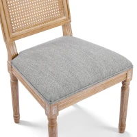 Set of 2 Dining Chairs with Padded Seats and Cane Backrest, Cane Back Dining seating with Rubberwood Frame, 20'' L x 22'' W x 39.5'' H, Grey+Green(m-8)