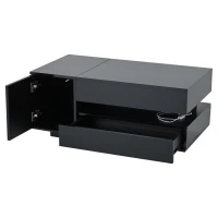 Height-Adjustable Coffee Table with App-Controlled RGB LED Lighting, Modern Center Table with Hidden Storage, 37.5" L x 19.5" W x 15.5" H, Black(m-14)