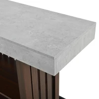 3-In-1 Dining Table with Marble-Grain MDF Top, Space-Saving Bar Table with Metal Footrest, 63" L x 15.5" W x 41" H, Brown(m-11)