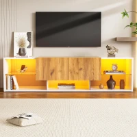 3-Tier TV Stand with App-Controlled LED Lighting and Glass Shelves, Sturdy TV Cabinet with 2 Drawers, 63" L x 15.5" W x 16.5" H, White+Natural(m-1)