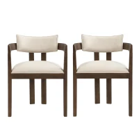 Set of 2 Dining Chairs with Armrests and Rubber Wood Frame, Walnut Dining Seating with Polyester Upholstery, 22.5'' L x 23.5'' W x 31'' H, Walnut(m-2)