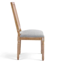 Set for 2 Dining Chair with Rectangular Cane Backrest and Padded Seat, Cane Back Dining Chairs with Fluted Legs, 20'' L x 22'' W x 39.5'' H, Light Grey(m-12)