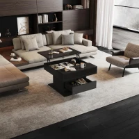 360° Rotating Lift-Top Coffee Table with Height-Adjustable Square Top, Modern Center Table with Hidden Storage, 27.5" L x 27.5" W x 17.5" H, Black(m-7)