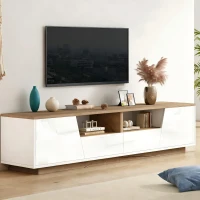 Stylish TV Cabinet with App-Controlled LED Lighting and High-Gloss Front, Freestanding TV Stand with 2 Drawers, 65" L x 15.5" W x 17.5" H, White(m-8)