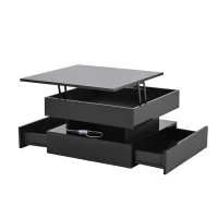 Lift-Top Coffee Table with App-Controlled LED Lighting and Liftable Top, Compact Center Table with 2 Drawers, 25.5" L x 25.5" W x 15" H, Black(m-11)