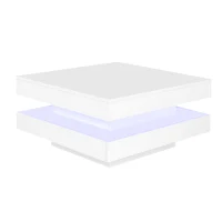 Square High-Gloss Coffee Table with App-Controlled LED Lighting, Modern Center Table with Double-Layer Storage, 27.5" L x 27.5" W x 14" H, White(m-13)