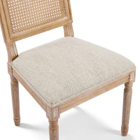 Set of 2 Dining Chairs with Rectangular Cane Backrest and Fluted Legs, Vintage Dining Seating with Rubberwood Frame, 20'' L x 22'' W x 39.5'' H, Beige(m-10)