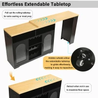 Multifunctional Bar Table with App-Controlled LED Lighting, Stylish Kitchen Island with Extendable Rolling Top, 47" L x 15.5" W x 36.5" H, Black+Natural(m-5)