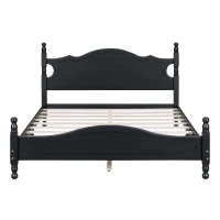 Queen Size Platform Bed with Retro Headboard and 10 Plywood Slats, Durable Bed Frame with Plywood Construction, 85'' L x 62.5'' W x 39.5'' H, Black(m-2)
