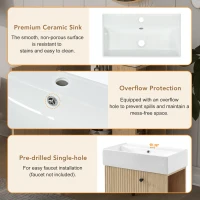 Modern Wall-Mounted Bathroom Vanity with Ceramic Basin, Space-Saving Floating Cabinet for Compact Bathrooms, 21.5'' L x 12'' W x 26.5'' H, Wood(m-7)
