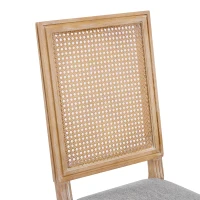 Set of 2 Dining Chairs with Padded Seats and Cane Backrest, Cane Back Dining seating with Rubberwood Frame, 20'' L x 22'' W x 39.5'' H, Grey+Green(m-9)
