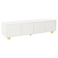 Cloud-Shaped TV Cabinet with 2 Cabinets (4 Doors) and 5 Support Legs, Spacious TV Stand with Ample Storage, 65" L x 15.5" W x 17.5" H, White(m-13)