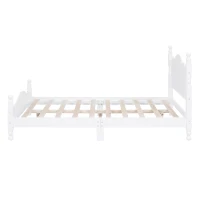 Full Size Platform Bed with 10 Plywood Slats and Wood-Finished Headboard, Retro-Style Bed Frame with Plywood, 80'' L x 56'' W x 39.5'' H, White(m-11)