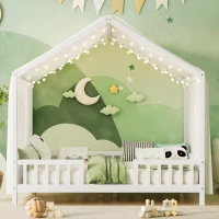 Full-Size Montessori Floor Bed with Canopy and Sturdy Pine, House-Style Platform Bed for Kids' Rooms, 78.5'' L x 56.5'' W x 78'' H, White(m-7)