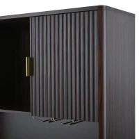 High Bar Cabinet with Smart LED Lighting (App & Music-Sync), Spacious Storage Cabinet with 9-Bottle Wine Rack, 42" L x 12" W x 72" H, Walnut(m-10)