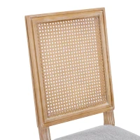 Set for 2 Dining Chair with Rectangular Cane Backrest and Padded Seat, Cane Back Dining Chairs with Fluted Legs, 20'' L x 22'' W x 39.5'' H, Light Grey(m-8)