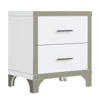 Elegant High-Gloss Nightstand with Metal Handles and Legs, Mirrored Bedside Table for Bedrooms or Apartments, 22.5'' L x 15.5'' W x 23.5'' H, White(m-9)