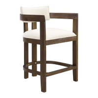 Counter-Height Bar Stools with Curved Solid-Wood Backrest, Upholstered Kitchen Stools with Wooden Legs, 22.5'' L x 24'' W x 36'' H, Beige+Walnut(m-11)