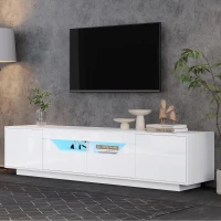 Stylish TV Stand with High-Gloss Push-to-Open Doors, Spacious TV Cabinet with App-Controlled LED Strip, 65" L x 15.5" W x 17.5" H, White(m-1)