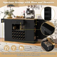 Modern Wine Bar Cabinet with Built-In Power Outlet, Versatile Sideboard with Adjustable Shelves, 47" L x 15.5" W x 34" H, Black+Natural(m-5)