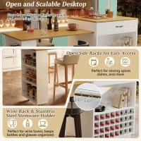 Stylish Mobile Bar Table with Extendable Countertop, Spacious Kitchen Counter with Storage Shelf, 73″ L x 27.5″ W x 41.5″ H, White+Natural(m-6)