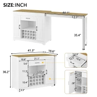 Expandable Bar Table with Adjustable Shelves and Rear Casters, Versatile Kitchen Counter with 2 Doors, 87.5″ L x 19.5″ W x 36″ H, White+Natural(m-3)