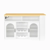 Multifunctional Bar Table with App-Controlled LED Lighting, Stylish Kitchen Island with Extendable Rolling Top, 47" L x 15.5" W x 36.5" H, White+Natural(m-2)