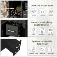 Free-Standing Bathroom Vanity with Ceramic Undermount/Drop-In Sink, Modern Storage Cabinet for Small Condos, 30'' L x 18'' W x 34'' H, Black(m-7)