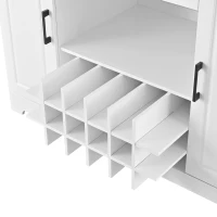 Expandable Bar Table with Adjustable Shelves and Rear Casters, Versatile Kitchen Counter with 2 Doors, 87.5″ L x 19.5″ W x 36″ H, White+Natural(m-11)