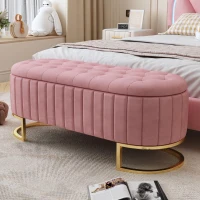 Upholstered Velvet Storage Ottoman with High-Resilience Foam Seat, Button-Tufted Storage Bench with Hidden Storage, 47'' L x 15.5'' W x 16.5'' H, Pink(m-1)