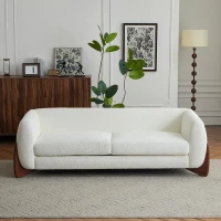 Bouclé Sherpa Sofa with Removable Seat Cushions and Sinuous Spring Support, Oversized Lounge Couch with Wedge Feet, 82.5'' L x 32'' W x 27'' H, Beige(m-1)