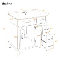Free-Standing Bathroom Vanity with Ceramic Undermount/Drop-In Sink, Modern Storage Cabinet for Small Condos, 30'' L x 18'' W x 34'' H, Grey(m-3)