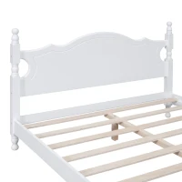 Queen Size Wood Platform Bed with Retro Headboard and 10 Slats, White Wood-Finished Bed Frame with Plywood, 85'' L x 62.5'' W x 39.5'' H, White(m-5)