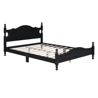 Queen Size Platform Bed with Retro Headboard and 10 Plywood Slats, Durable Bed Frame with Plywood Construction, 85'' L x 62.5'' W x 39.5'' H, Black(m-10)