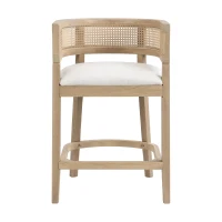 Rattan Upholstered Arm Counter Stools with U‑shaped backrest, Kitchen Island Stools with Foam Seat, 21'' L x 21'' W x 33.5'' H, Beige+Natural Ash(m-7)