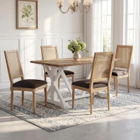 Set for 2 Dining Chairs with Rectangular Cane Backrest and Padded Seat, Cane Back Dining Seating with Fluted Legs, 20'' L x 22'' W x 39.5'' H, Brown(m-7)