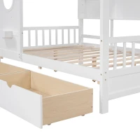 Full Size House Bed with Playful Pitched-Roof and Back Shelf, Wooden House Bed Frame with Sturdy Pine, 78'' L x 58'' W x 72'' H, White(m-5)
