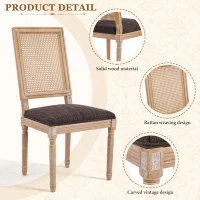 Set for 2 Dining Chairs with Rectangular Cane Backrest and Padded Seat, Cane Back Dining Seating with Fluted Legs, 20'' L x 22'' W x 39.5'' H, Brown(m-4)