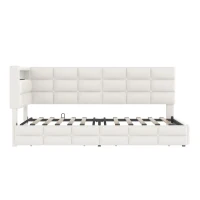 Upholstered Twin-Size Daybed with 2 Drawers and Charging Station, Multi-Functional Guest Bed with Storage Headboard, 77.5'' L x 39'' W x 35'' H, Beige(m-2)