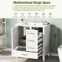 Modern Bathroom Vanity with Sink Combo, Solid Wood Frame, Cabinet with Soft-Close Door and 3 Drawers, 30" L x 18" W x 34" H, White(m-6)