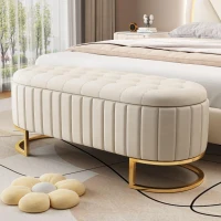 Upholstered Velvet Storage Ottoman Bench with Metal Legs, Button-Tufted Storage Bench with MDF Frame, 47'' L x 15.5'' W x 16.5'' H, Beige(m-1)