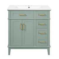 Solid Bathroom Vanity with Ceramic Undermount/Drop-In Sink, Modern Storage Cabinet for Compact Washrooms, 30'' L x 18'' W x 34'' H, Light Green(m-2)