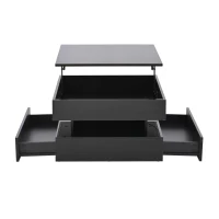 Lift-Top Coffee Table with App-Controlled LED Lighting and Liftable Top, Compact Center Table with 2 Drawers, 25.5" L x 25.5" W x 15" H, Black(m-2)